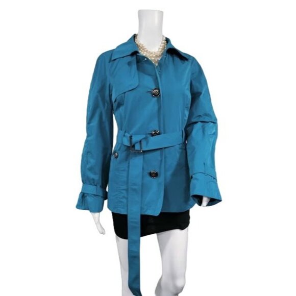 Talbots Spring Belted Trench Coat Teal Blue Women's Petite Size Medium - Picture 2 of 16